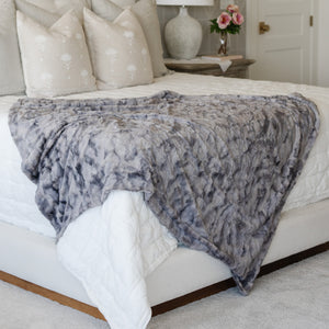 Marbled Gray Faux Fur Home Throw Blankets