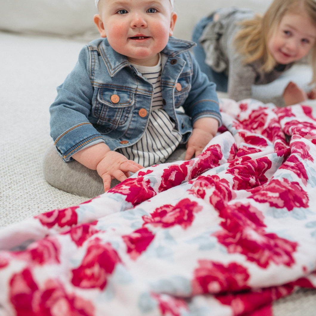 Peony Floral 4-Layer Bamboo Muslin Quilted Blankets