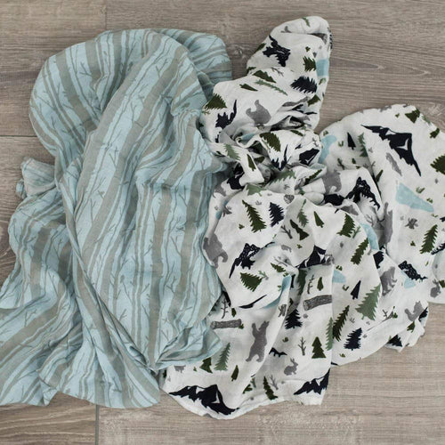 2-Pack Woodland Forest Bamboo Muslin Swaddle Blankets