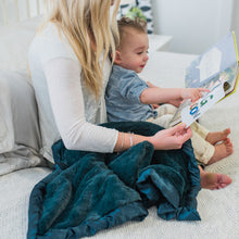 Navy Plush Satin Border Baby Blankets