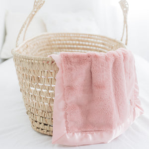 Pink Plush Satin Border Baby Blankets