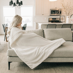Ivory Sherpa Fleece Throw Blanket