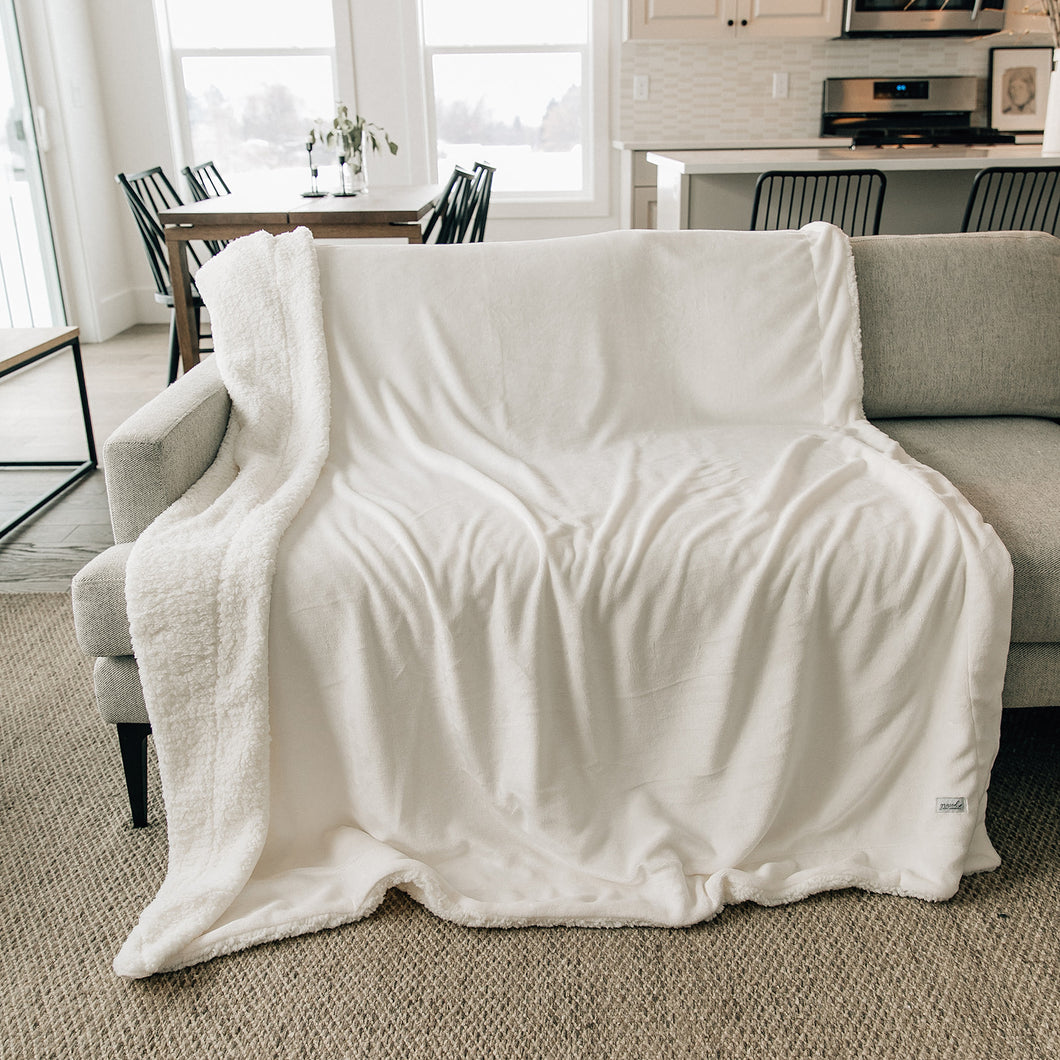 Ivory Sherpa Fleece Throw Blanket