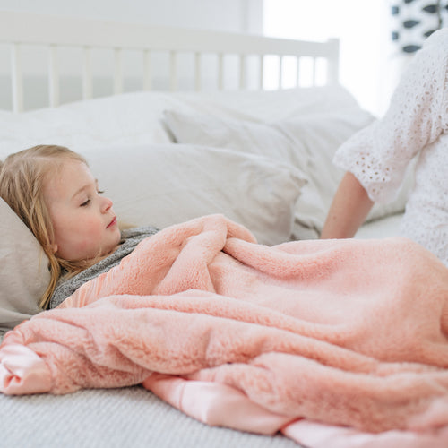 Peach Plush Satin Border Baby Blankets
