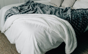 Grid Sherpa Fleece Throw Blanket
