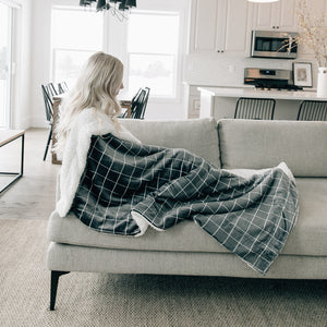 Grid Sherpa Fleece Throw Blanket