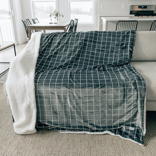 Grid Sherpa Fleece Throw Blanket