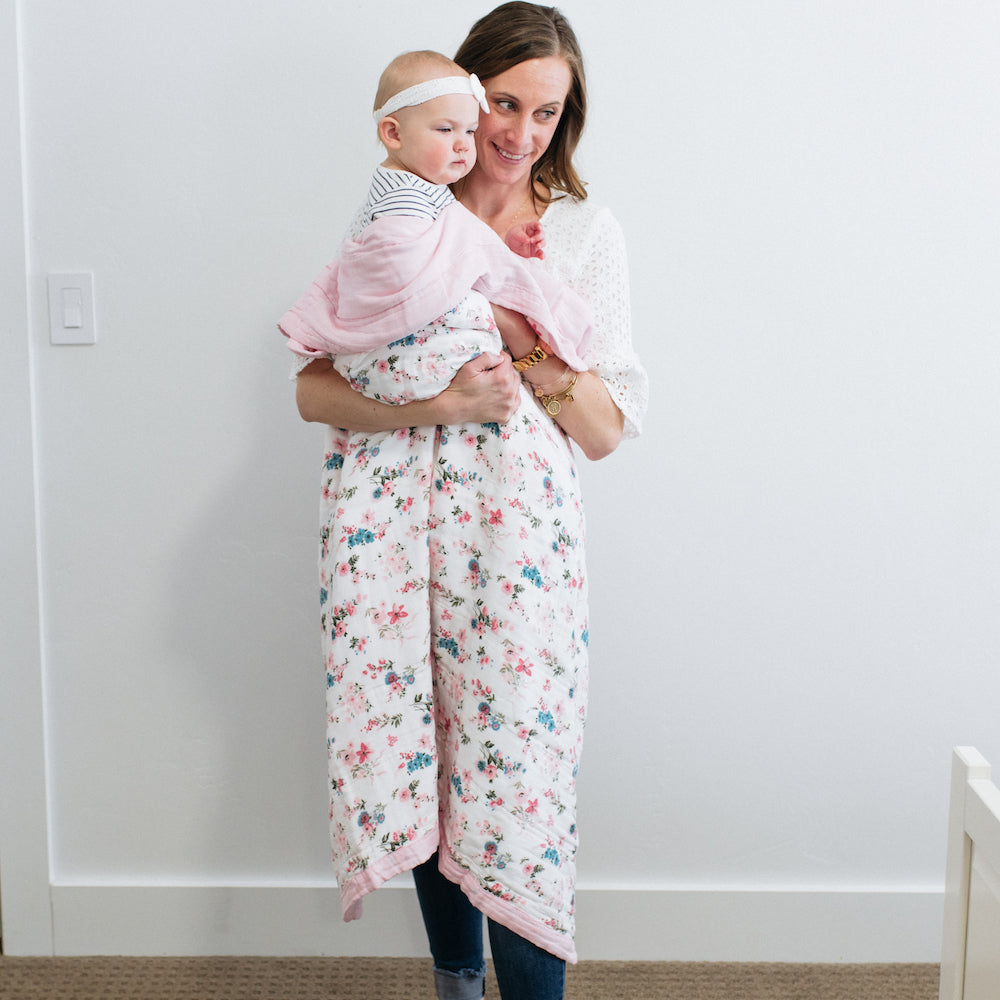 Pastel Floral 4-Layer Bamboo Muslin Quilted Blankets