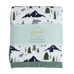 Bear's Forest 4-Layer Bamboo Muslin Quilted Blankets