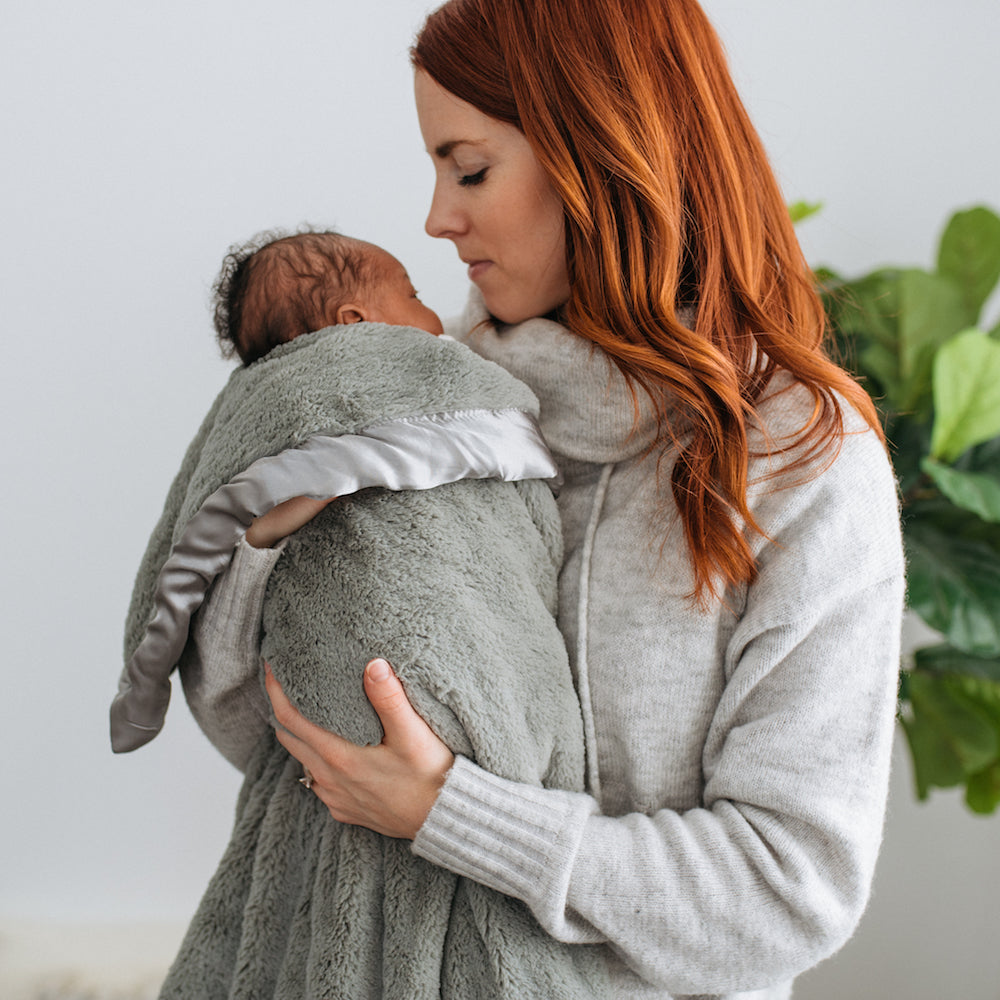 Gray Plush Satin Border Baby Blankets