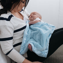Light Blue Plush Satin Border Baby Blankets