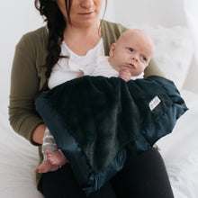 Navy Plush Satin Border Baby Blankets