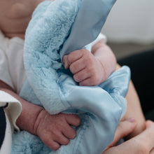 Light Blue Plush Satin Border Baby Blankets