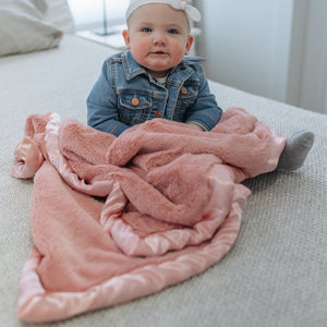 Pink Plush Satin Border Baby Blankets