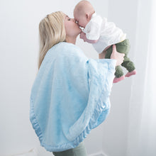 Light Blue Plush Satin Border Baby Blankets